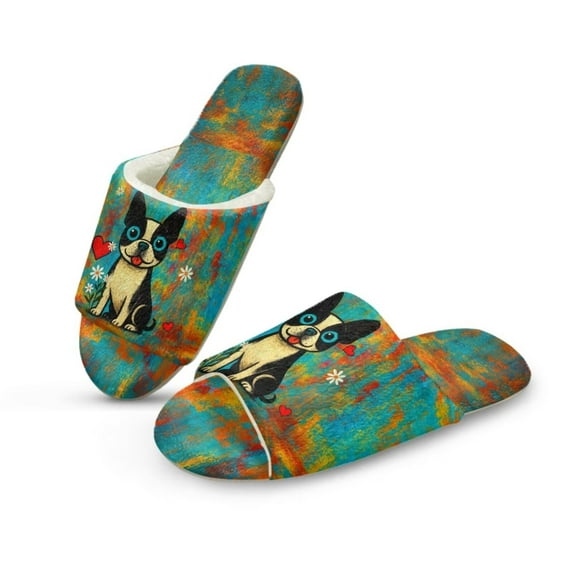FUIALDOLG Womens Slippers French Bulldog Art Print Open Toe House Slippers for Women Men Arch Support Indooor Bedroom Shoes, Size 4.5-5.5