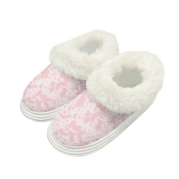 FUIALDOLG Womens Slippers Pink Cow Hide Print Winter House Slippers for Women Men Thick Sole Indooor Bedroom Shoes Cozy Gifts, Size 4-5