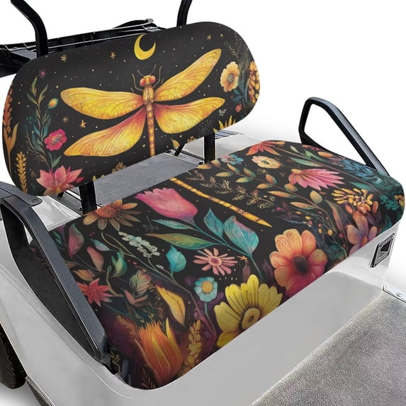 FUIALDOLG Yellow Dragonfly Moon Universal Golf Cart Seat Covers Club Car Precedent Floral Print Golf Cart Breathable Material Fit Like a Glove for Women Men, Easy to Install
