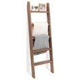thumbnail image 1 of FUIN 5ft (58") Wood Blanket Ladder Living Room Decorative Wall Leaning Farmhouse Quilt Display Holder Shelf Rustic Wooden Towel Rack for Bathroom, Brown C104, 1 of 3