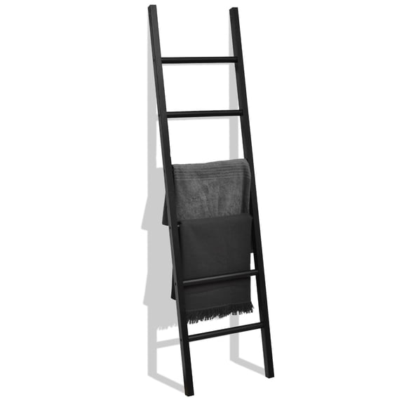 FUIN 6ft Wooden Blanket Ladder Living Room Decorative Wall Leaning Farmhouse Quilt Display Holder Rustic Wood Towel Rack for Bathroom, Black