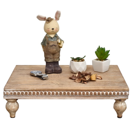 FUIN Farmhouse Wood Riser, Rustic Shabby Chic Display Decorative Tray, Natural