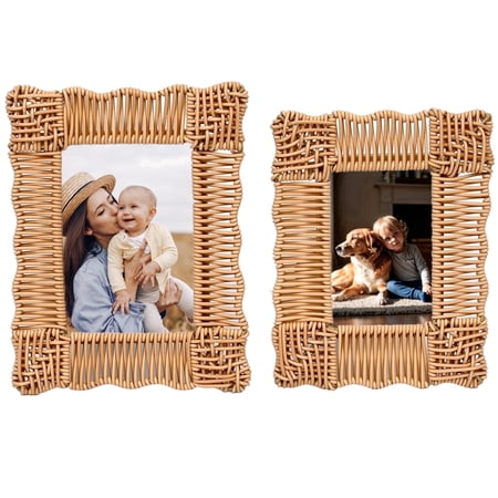 FUIN 5 x 7, 4 x 6 Boho & Farmhouse Style Faux Wicker Picture Frames 2 Count