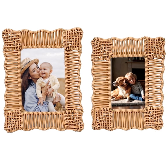 FUIN 5 x 7, 4 x 6 Boho & Farmhouse Style Faux Wicker Picture Frames 2 Count