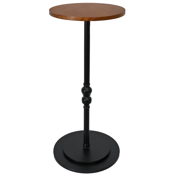 FUIN Small Round End Table, Tall Pedestal Drink Side Tables Living Room, Narrow Night Stand for Small Spaces, Bedroom, Modern Wood Beside Table Desk Home Decor (Black & Brown, 12" x 25")