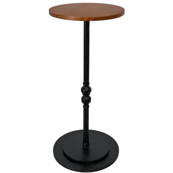FUIN Small Round End Table, Tall Pedestal Drink Side Tables Living Room, Narrow Night Stand for Small Spaces, Bedroom, Modern Wood Beside Table Desk Home Decor (Black & Brown, 12" x 25")