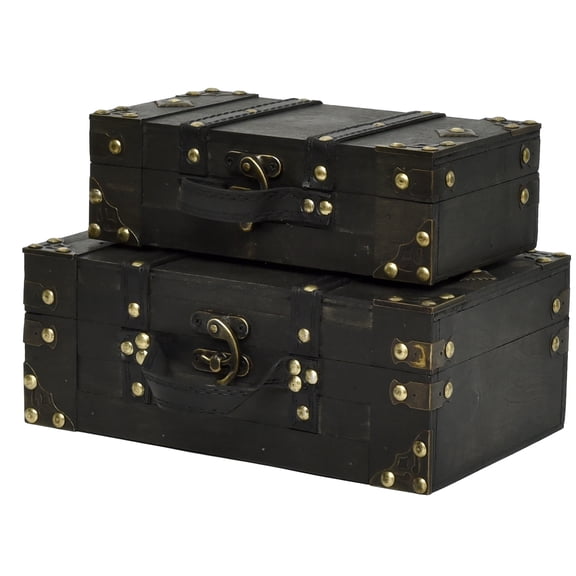 FUIN Vintage Wooden Decorative Storage Trunks, Black, 2 Count