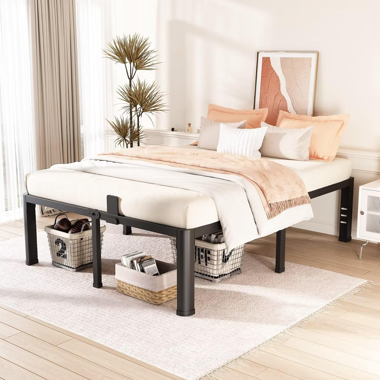 FUIOBYVV 18 Inch King Bed Frame with Rounded Corner and Headboard Hole ...