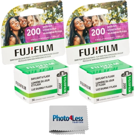 FUJIFILM 200 Color Negative Film (35mm Roll Film, 36 Exposures) 2 Packs with Camera and Lens Cleaning Cloth