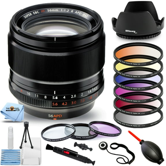 FUJIFILM FUJIXF56MMAPD2EUSWAL Lens Filter Kit and Hood Lens Bundle, Black