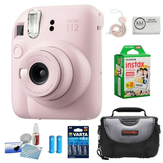FUJIFILM INSTAX MINI 12 Instant Film Camera |Blossom Pink Bundled with INSTAX Mini Instant Film |20 Exposures +Camera Case + Batteries |4 Pack + Cleaning Kit + Microfiber Cleaning Cloth (6 Items)