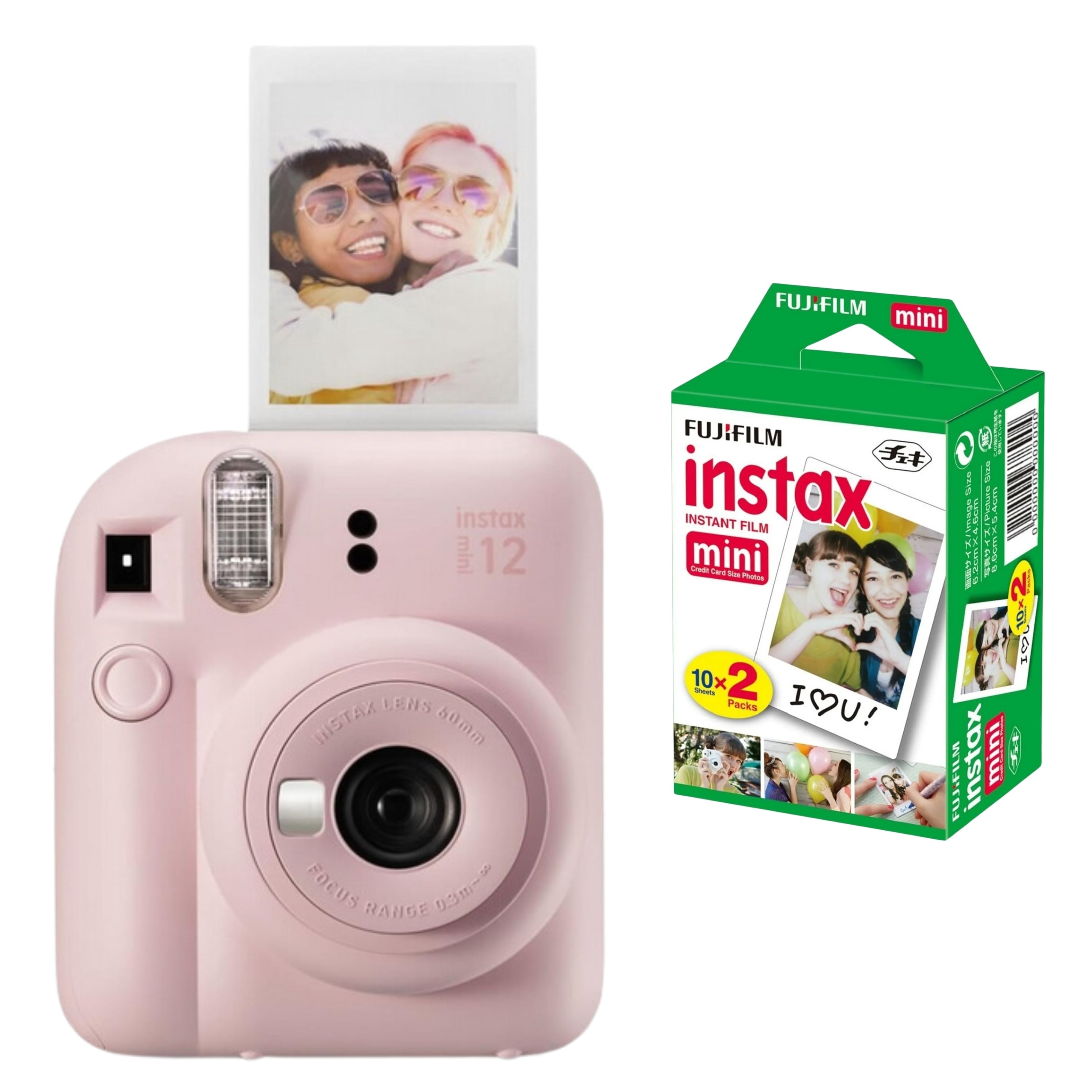 FUJIFILM INSTAX MINI 12 Instant Film Camera ( Blosson Pink ) + Instax Mni Film Twin Pack Bundle ( 10 Sheets x 2 Pack )