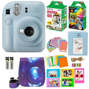 FUJIFILM INSTAX MINI 12 Instant Film Camera Blue Includes; Instant Camera + Fuji Instax Film (20 PK) + Rainbow Film (10 pk) + Protective Galaxy Case / Strap + Album + Designer Kit Frames, Film Sticker