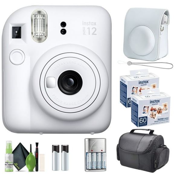 FUJIFILM INSTAX MINI 12 Instant Film Camera Clay White with Fuji Value Pack Instant Film - 60 Photo Sheets with Camera Case and Accessories Ideal Gift for kids, Teenage Girl & Adults