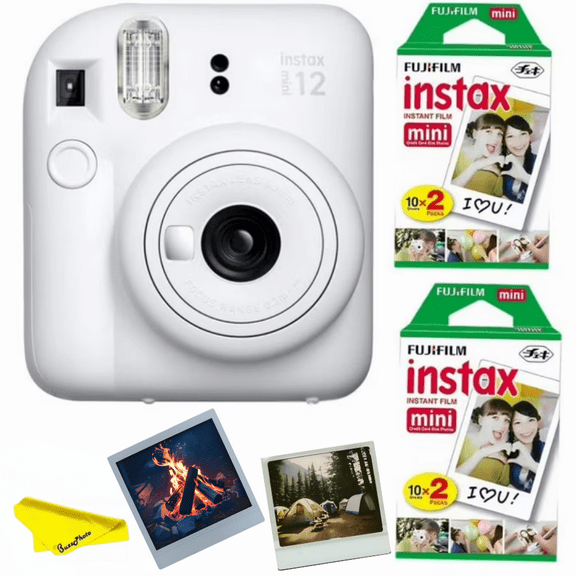 FUJIFILM INSTAX MINI 12 Instant Film Camera ( Clay White ) + Fujifilm Instax Mini Twin Film bundle ( 40 Sheets )