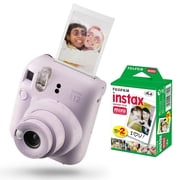 Pixibytes INSTAX MINI 12 Built-in Flash Instant Film Cameras Bundle with Instax Mini Twin Film 20 Sheets, Purple