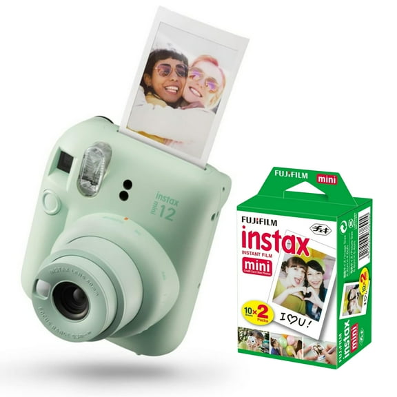 FUJIFILM INSTAX MINI 12 Instant Film Camera ( Mint Green ) + Fujifilm Instax Mini Twin Film bundle ( 10 Sheets x 2 Packs )