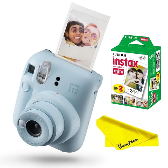 FUJIFILM INSTAX MINI 12 Instant Film Camera ( Pastel Blue ) + Fujifilm Instax Mini Twin Film bundle ( 10 Sheets x 2 Packs ) + BuzzPhoto Cloth