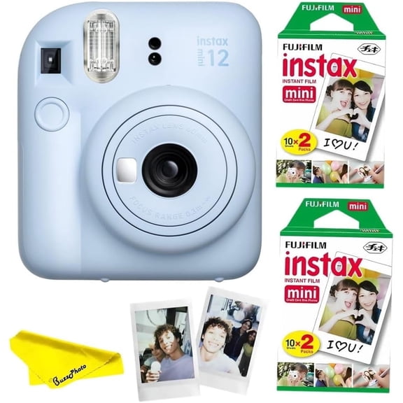 FUJIFILM INSTAX MINI 12 Instant Film Camera ( Pastel Blue ) + Fujifilm Instax Mini Twin Film bundle ( 40 Sheets )