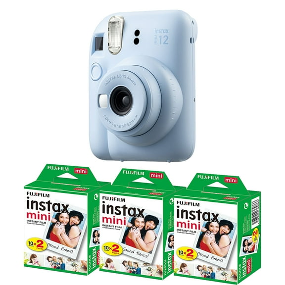 FUJIFILM INSTAX MINI 12 Instant Film Camera (Pastel Blue) + Mini Film Kit (3 Pack)