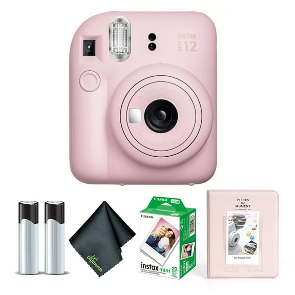 Fujifilm Instax Mini 12 Instant Camera Blossom Pink Bundle with Fuji Instax Mini Film Value Pack (20 Sheets) + Photo Album + Microfiber Cleaning Cloth