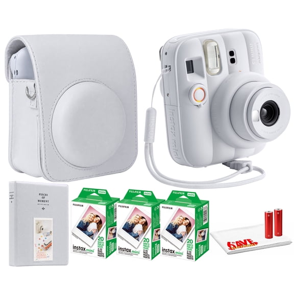 FUJIFILM INSTAX MINI 13 Instant Film Camera Clay White | Auto Exposure & Flash, Selfie Mode, Self-Timer + 60 Sheets Film + Carrying Case + Photo Album + Cleaning Cloth