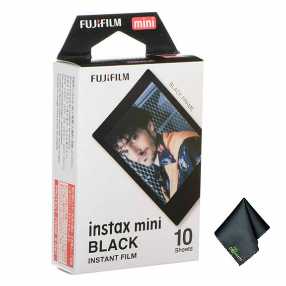 FUJIFILM INSTAX MINI Black Instant Film (10 Exposures) + Microfiber Cleaning Cloth