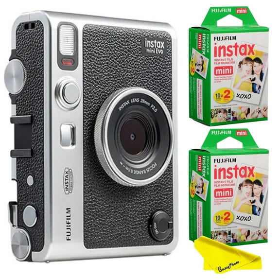 FUJIFILM INSTAX MINI EVO Hybrid Instant Camera + Instax Mini Films (40 Sheets) + Cleaning Cloth