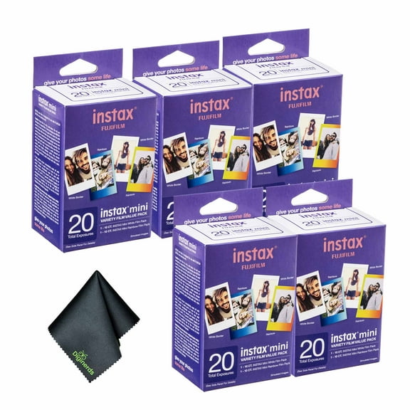 FUJIFILM INSTAX MINI Instant Film Variety Value Pack (100 Exposures) + Microfiber Cleaning Cloth