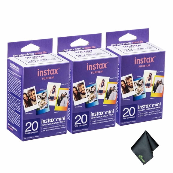 FUJIFILM INSTAX MINI Instant Film Variety Value Pack (60 Exposures) + Microfiber Cleaning Cloth