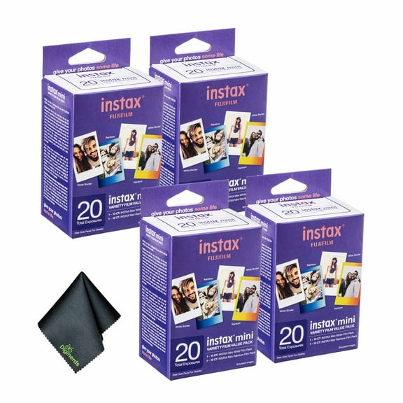 FUJIFILM INSTAX MINI Instant Film Variety Value Pack (80 Exposures) + Microfiber Cleaning Cloth