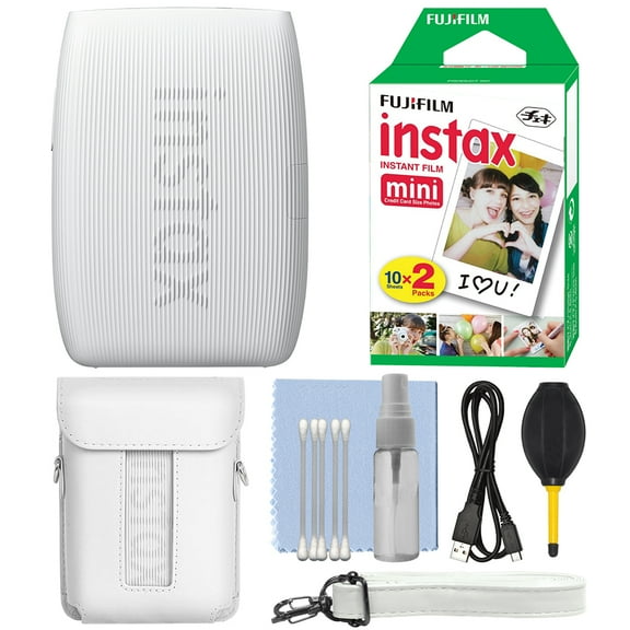 FUJIFILM INSTAX MINI LINK 3 Smartphone Printer Clay White+ 20 Film Essent Bundle