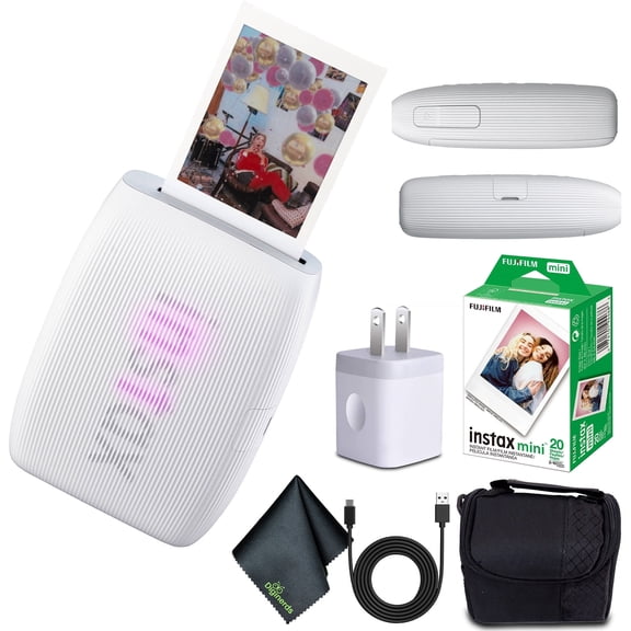 FUJIFILM INSTAX MINI LINK 3 Smartphone Printer (Clay White) Charge Bundle + 20 Instant Film Sheets