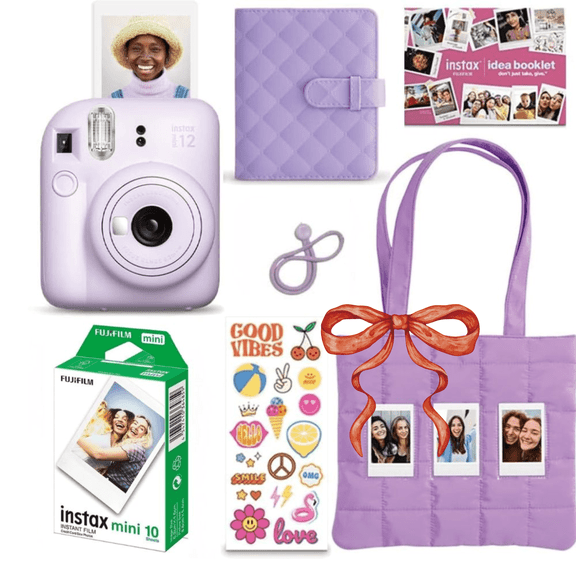 FUJIFILM INSTAX Mini 12 Holiday Bundle 2025 | with Extra Instax Mini Film + 4 Pk AA Batteries & Pixi Microfiber Cleaning Cloth