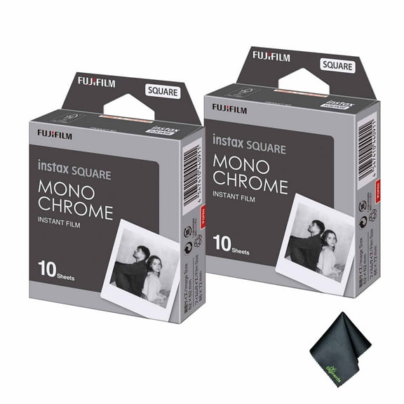 FUJIFILM INSTAX SQUARE Monochrome Instant Film (20 Exposures) + Microfiber Cleaning Cloth