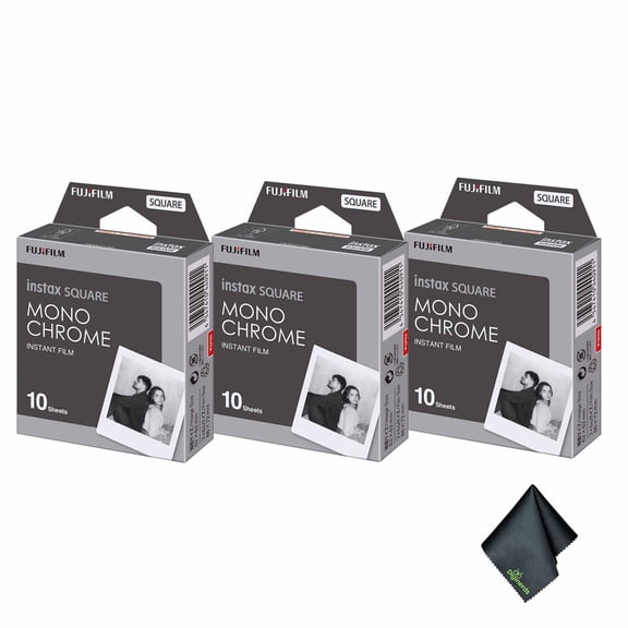 FUJIFILM INSTAX SQUARE Monochrome Instant Film (30 Exposures) + Microfiber Cleaning Cloth