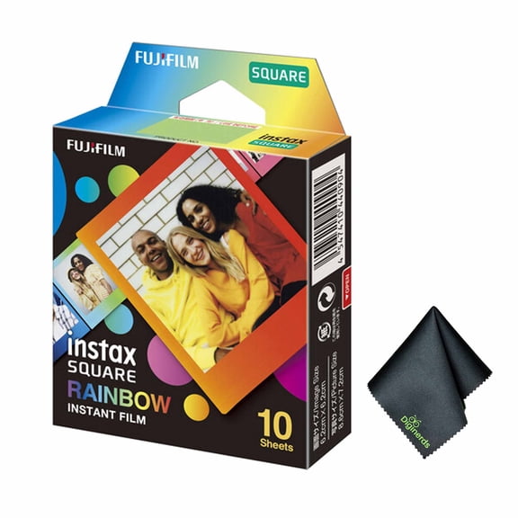FUJIFILM INSTAX SQUARE Rainbow Instant Film (10 Exposures) + Microfiber Cleaning Cloth