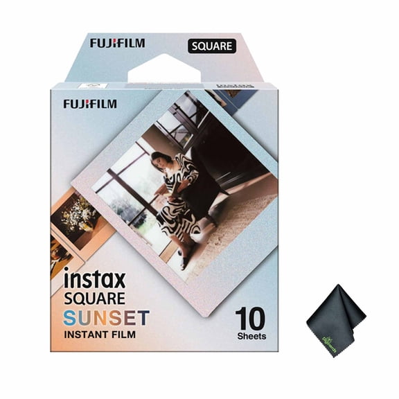 FUJIFILM INSTAX SQUARE Sunset Instant Film (10 Exposures) + Microfiber Cleaning Cloth