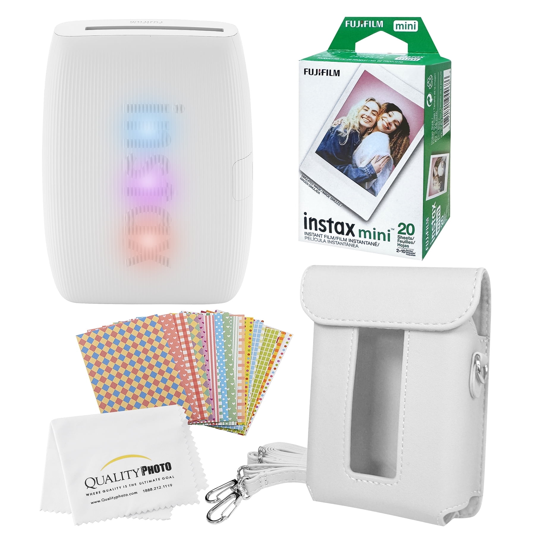 FUJIFILM Instax Mini Link 3 Smartphone Printer with, 20 Fujifilm Mini Films, Printer Case, Decorative Stickers and a Quality Photo Micro Cloth (Clay White)