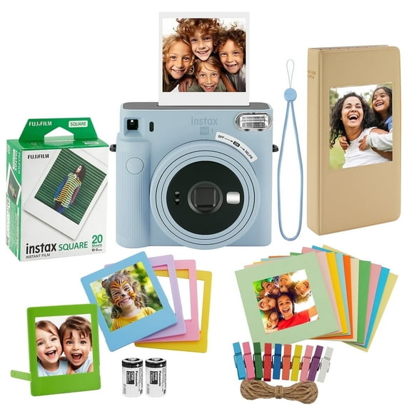FUJIFILM Instax Square SQ1 Instant Camera 20 Square Film Photo Album Frames and Cloth (Glacier Blue)