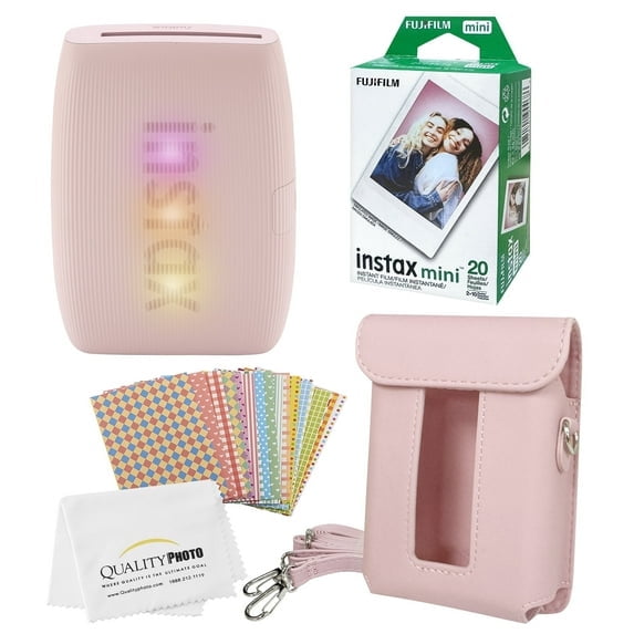 FUJIFILM Mini Instax Link 3 Smartphone Printer with, 20 Fujifilm Mini Films, Printer Case, Decorative Stickers and a Quality Photo Micro Cloth (Rose Pink)