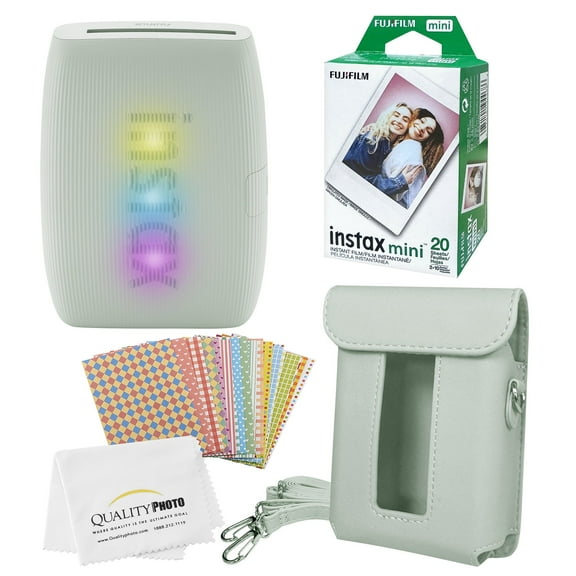 FUJIFILM Mini Instax Link 3 Smartphone Printer with, 20 Fujifilm Mini Films, Printer Case, Decorative Stickers and a Quality Photo Micro Cloth (Sage Green)