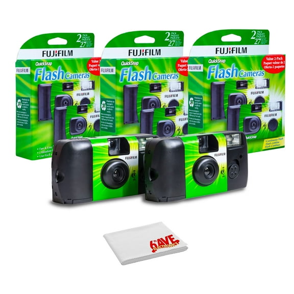 FUJIFILM QuickSnap Flash 400 One-Time-Use Disposable Camera With Flash (4x 2 Pack) + Microfiber Cleaning Cloth