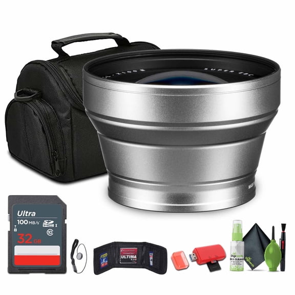 FUJIFILM TCL-X100 II Tele Conversion Lens (Silver) + Soft Lens Case + 32GB Memory Card + Memory Card Wallet + USB Card Reader, SD/microSD