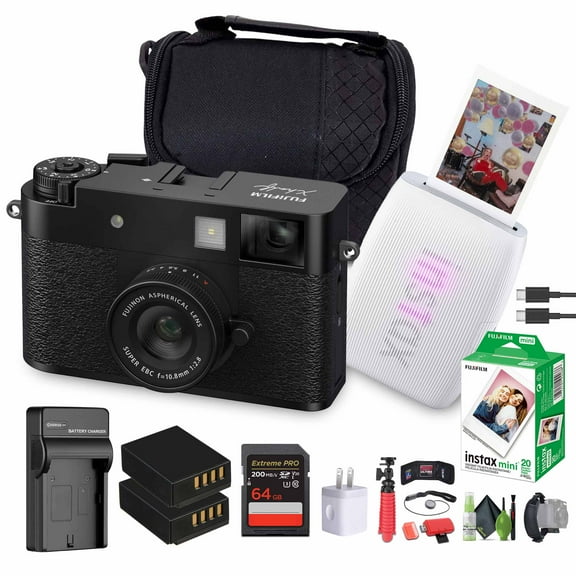FUJIFILM X Digital Camera (Black), MINI LINK 3 Smartphone Printer(Clay White)