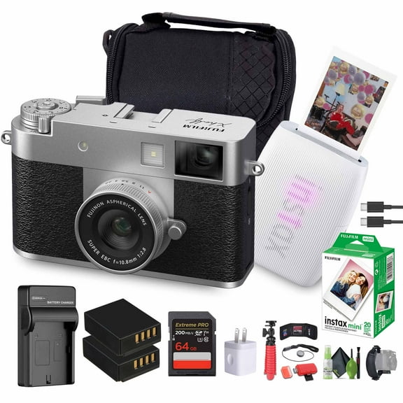 FUJIFILM X Digital Camera (Silver), MINI LINK 3 Smartphone Printer(Clay White)