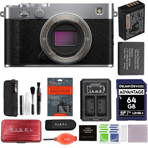 FUJIFILM X-E5 Mirrorless Camera Body Bundle (Silver) with Extra NP-W126S Battery, Dually Charger and More Additional Accessories