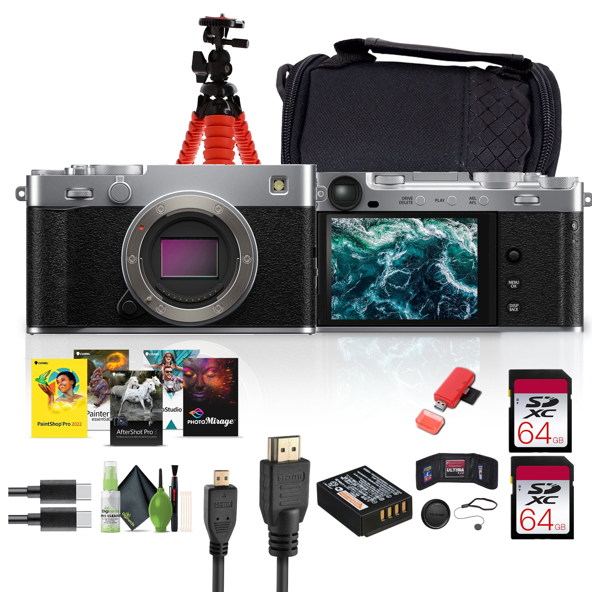 FUJIFILM X-E5 本体+ Sandisk SD 64GB FUJIFILM X-E5 Mirrorless Digital Camera (Silver), 2x 64GB UHS-II