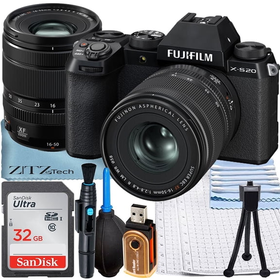 FUJIFILM X-S20 Mirrorless Camera-Black with XF 16-50mm Lens + SanDisk 32GB Memory Card + ZeeTech Accessory Bundle