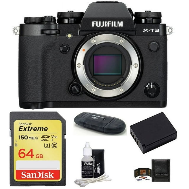 FUJIFILM XT3 Mirrorless Digital Camera Body (Black) 6 Piece Bundle